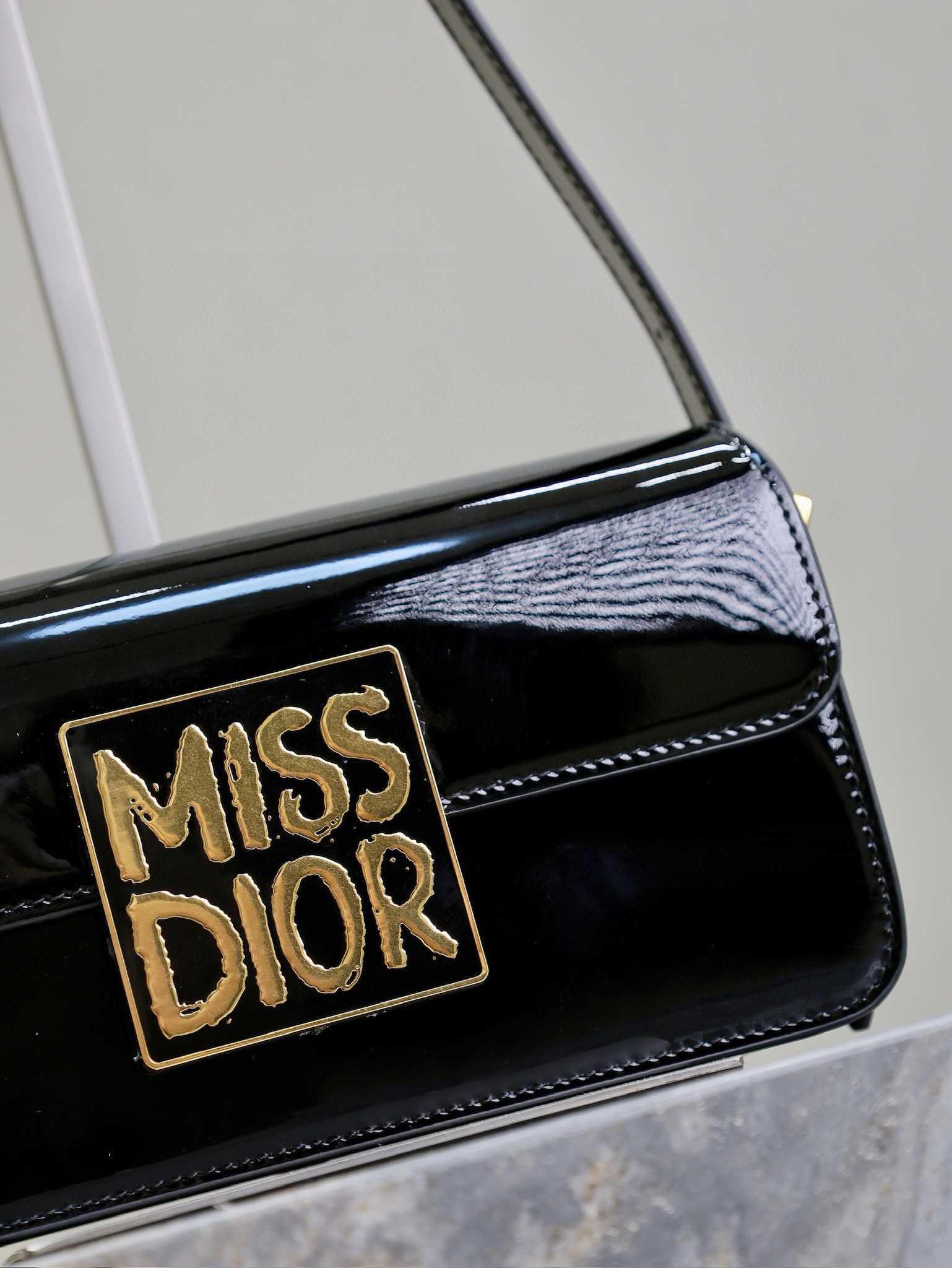 Miss Dior Flap Bag Black Patent Calfskin